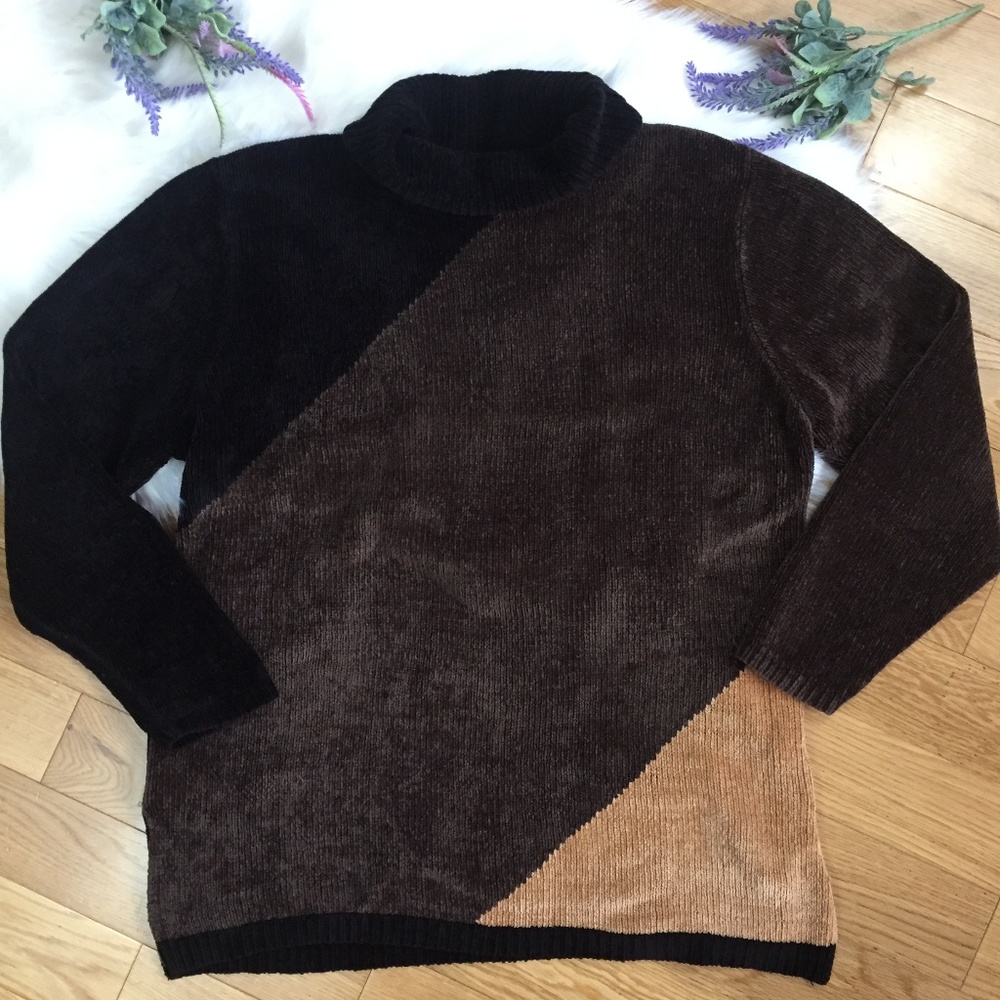 Yarnworks Color Blocked Knit Turtleneck Sweater L